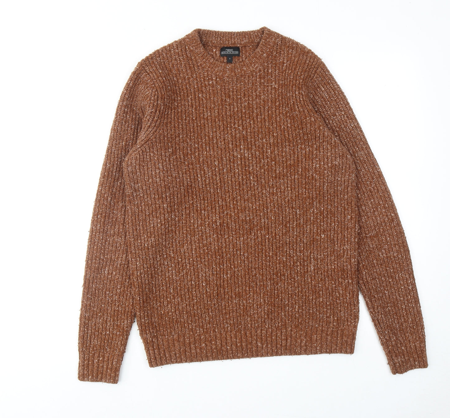 NEXT Mens Brown Round Neck Acrylic Pullover Jumper Size S Long Sleeve