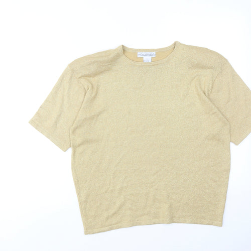 David Hollis Womens Gold Crew Neck Acrylic Pullover Jumper Size L