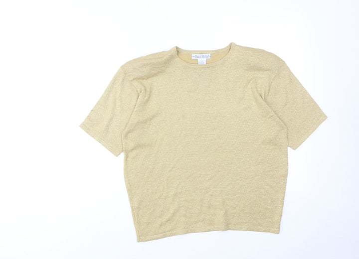 David Hollis Womens Gold Crew Neck Acrylic Pullover Jumper Size L