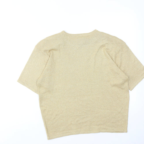 David Hollis Womens Gold Crew Neck Acrylic Pullover Jumper Size L