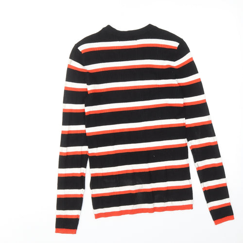 Marks and Spencer Womens Multicoloured Round Neck Striped Viscose Pullover Jumper Size 10 - Ribbed