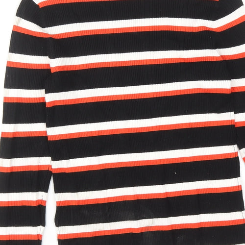 Marks and Spencer Womens Multicoloured Round Neck Striped Viscose Pullover Jumper Size 10 - Ribbed