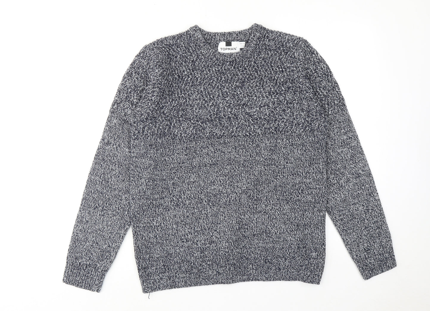 Topman Mens Blue Round Neck Acrylic Pullover Jumper Size M Long Sleeve