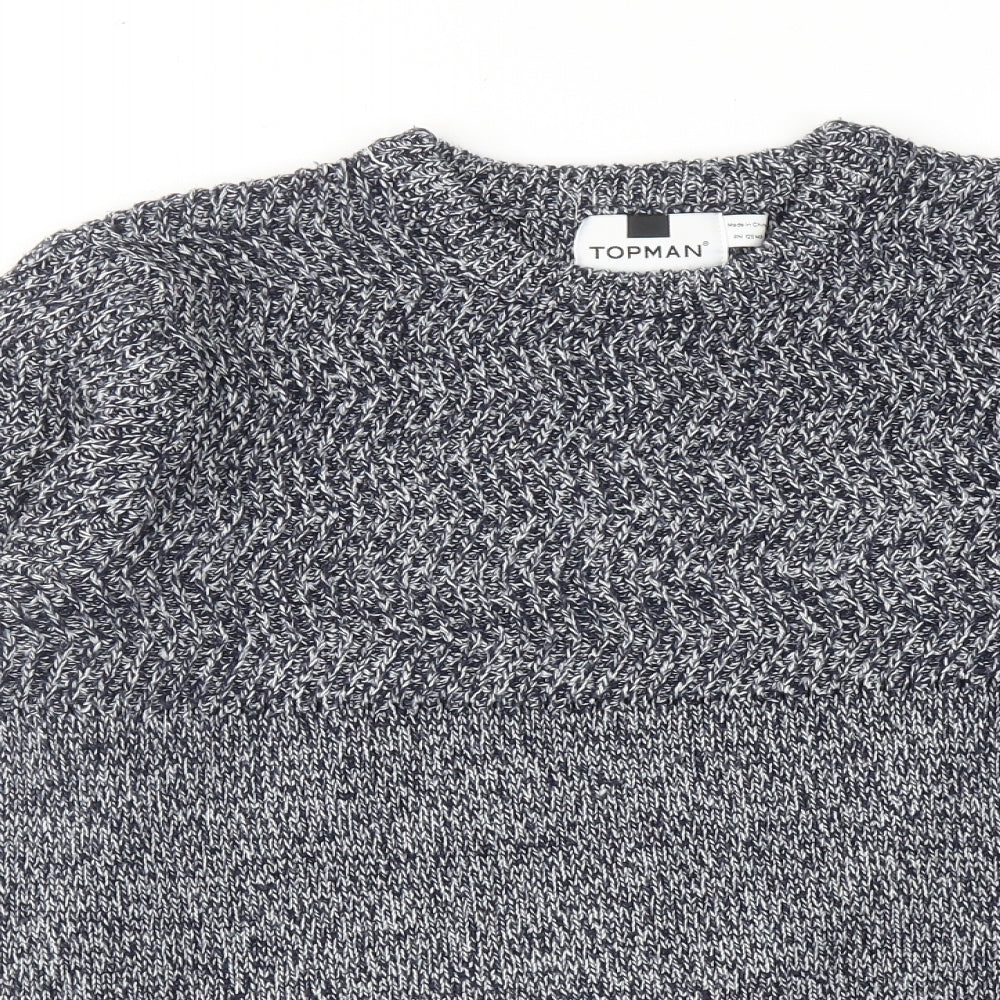 Topman Mens Blue Round Neck Acrylic Pullover Jumper Size M Long Sleeve