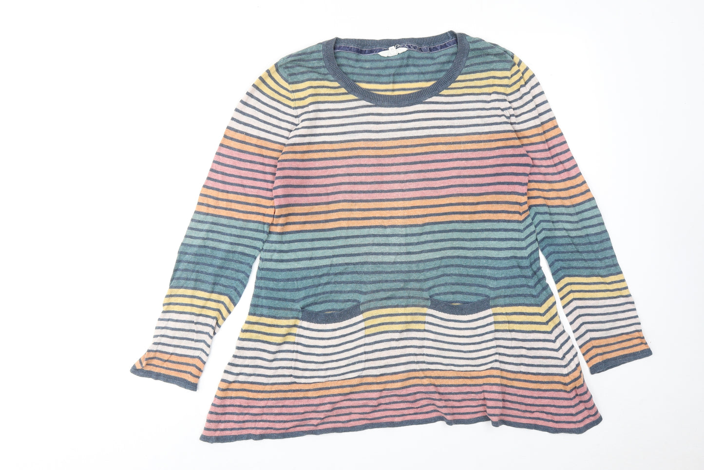Braintree Womens Multicoloured Boat Neck Striped Cotton Pullover Jumper Size M