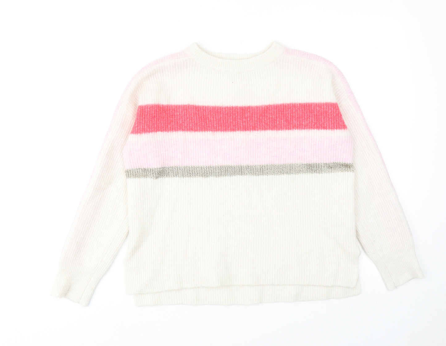 Mint Velvet Womens White Round Neck Polyester Pullover Jumper Size S - Stripe Detail