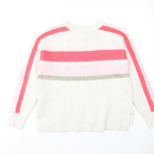 Mint Velvet Womens White Round Neck Polyester Pullover Jumper Size S - Stripe Detail