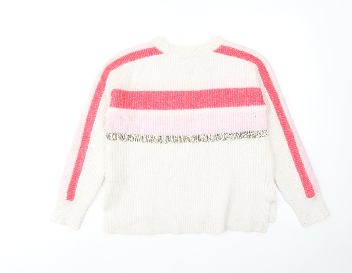 Mint Velvet Womens White Round Neck Polyester Pullover Jumper Size S - Stripe Detail