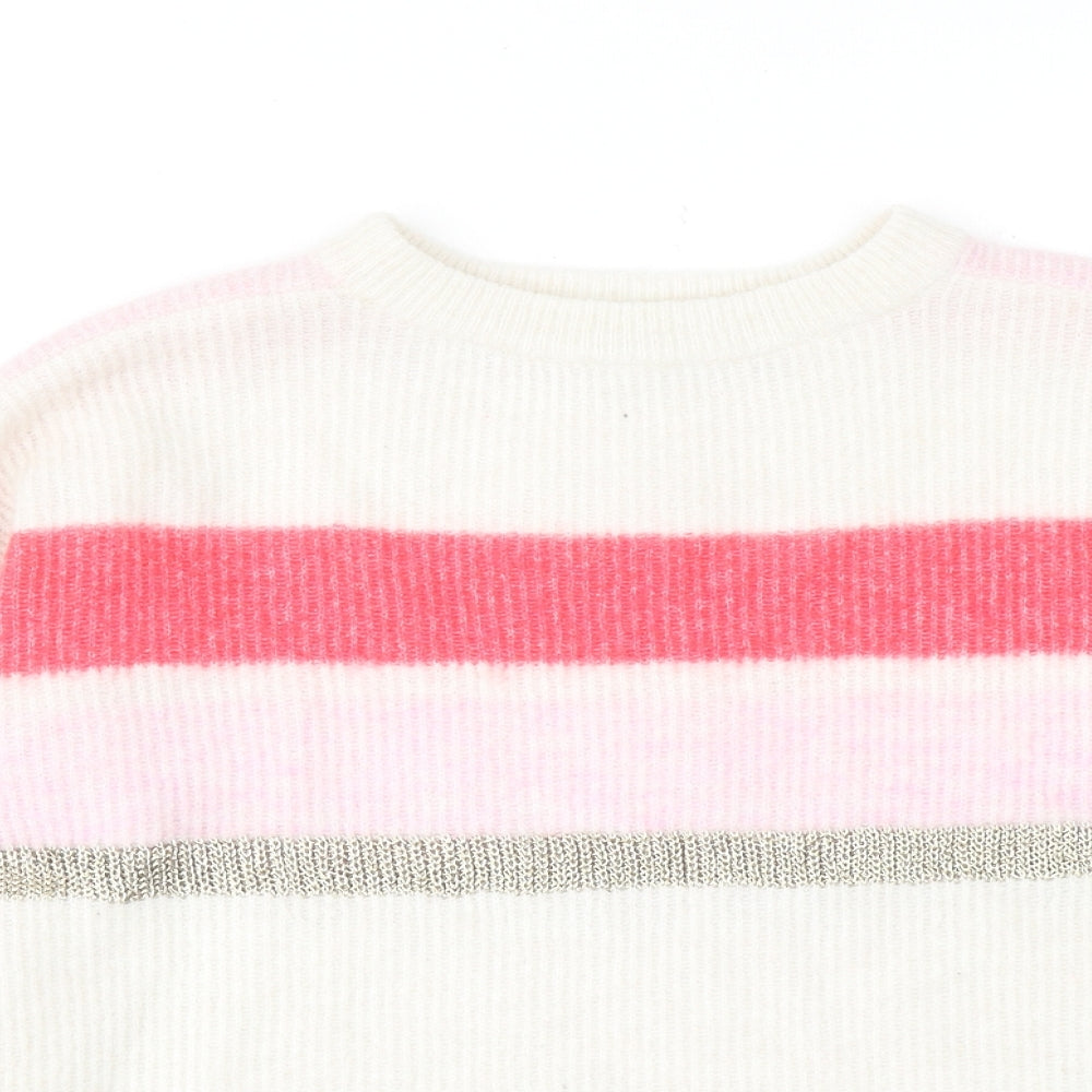 Mint Velvet Womens White Round Neck Polyester Pullover Jumper Size S - Stripe Detail