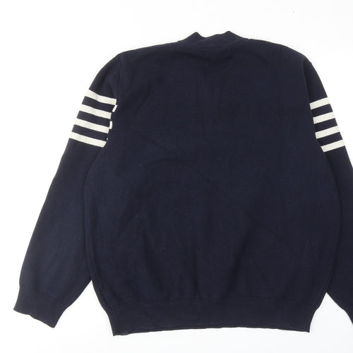 Marks and Spencer Mens Blue Round Neck Polyester Pullover Jumper Size XL Long Sleeve - Stripe Detail