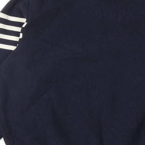 Marks and Spencer Mens Blue Round Neck Polyester Pullover Jumper Size XL Long Sleeve - Stripe Detail