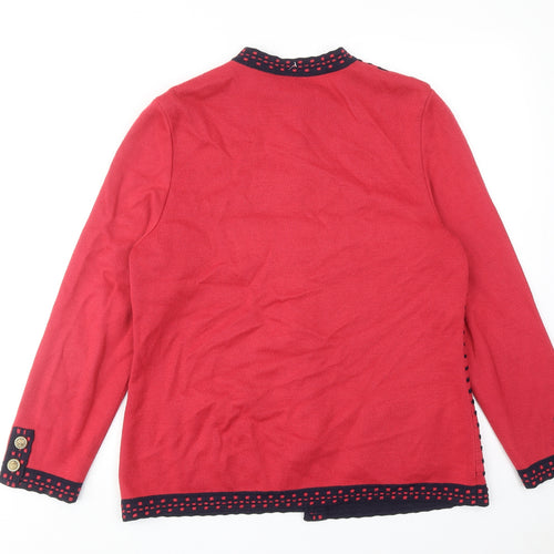 Belmondo Womens Red Round Neck Geometric Acrylic Cardigan Jumper Size 14