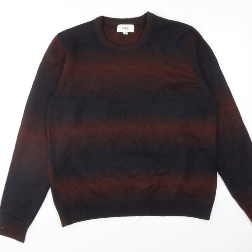 Marks and Spencer Mens Brown Round Neck Polyester Pullover Jumper Size L Long Sleeve