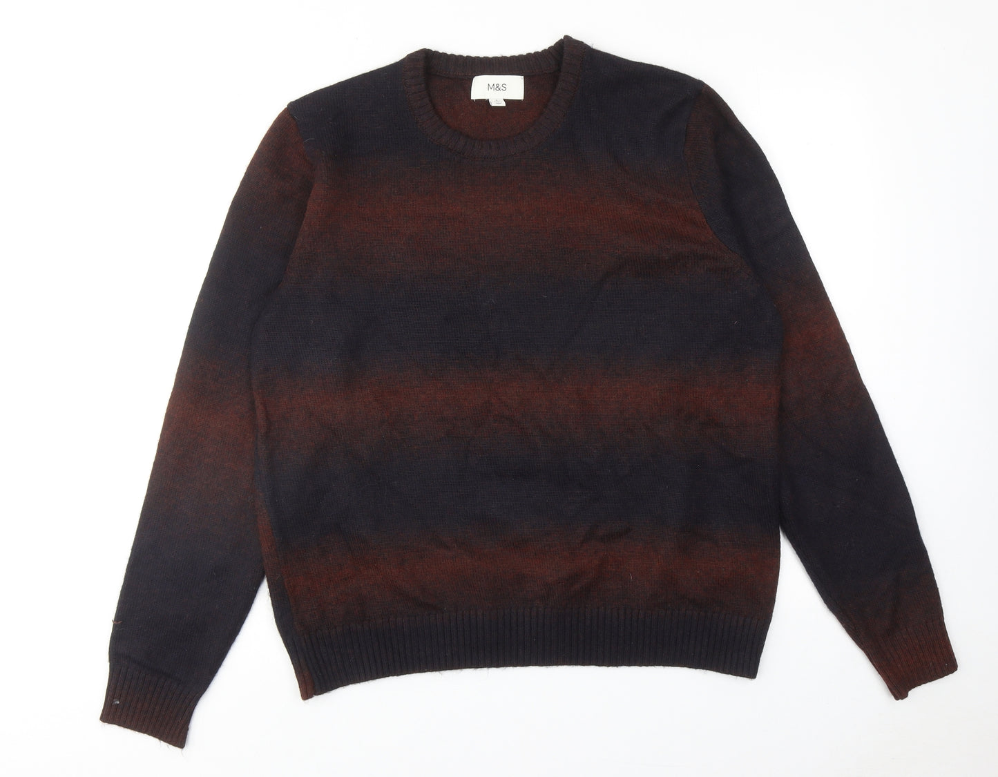 Marks and Spencer Mens Brown Round Neck Polyester Pullover Jumper Size L Long Sleeve