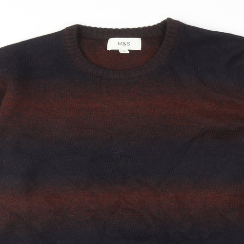 Marks and Spencer Mens Brown Round Neck Polyester Pullover Jumper Size L Long Sleeve