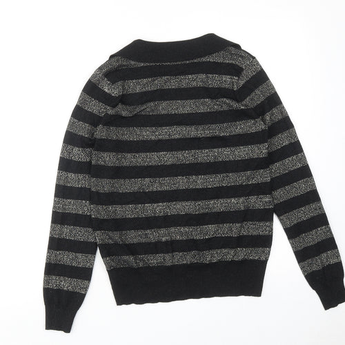 Marks and Spencer Womens Black Collared Striped Viscose Pullover Jumper Size S