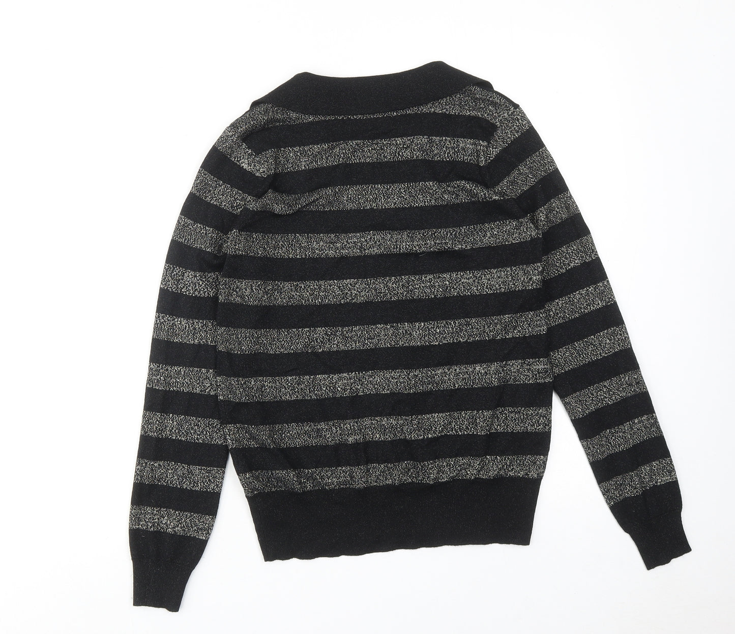 Marks and Spencer Womens Black Collared Striped Viscose Pullover Jumper Size S