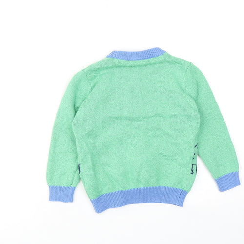 Marks and Spencer Boys Green Crew Neck Cotton Pullover Jumper Size 4-5 Years Pullover - Dinosaurs