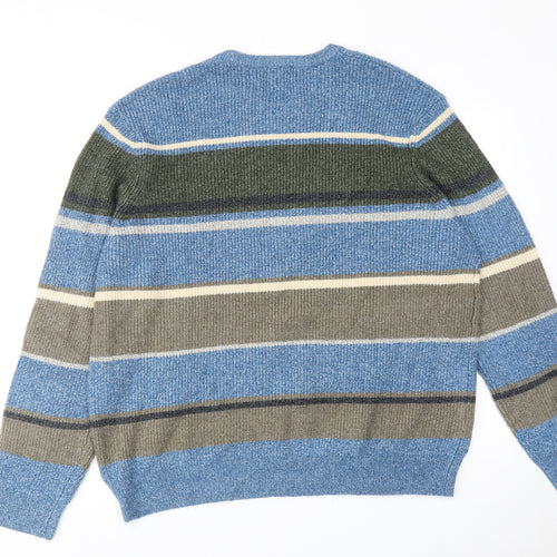 Marks and Spencer Mens Blue Round Neck Striped Polyamide Pullover Jumper Size 2XL Long Sleeve