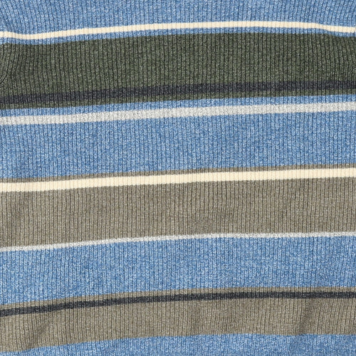 Marks and Spencer Mens Blue Round Neck Striped Polyamide Pullover Jumper Size 2XL Long Sleeve