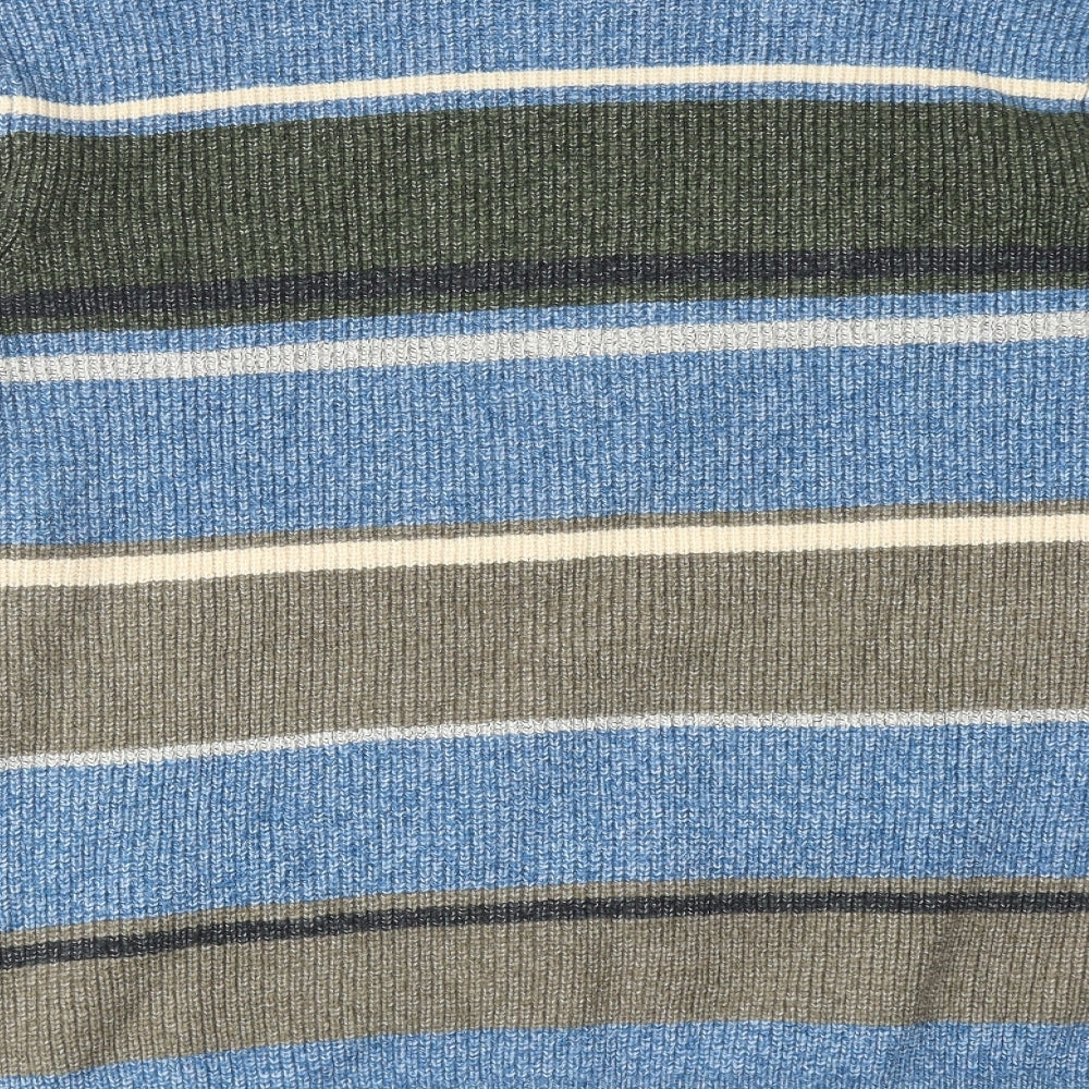 Marks and Spencer Mens Blue Round Neck Striped Polyamide Pullover Jumper Size 2XL Long Sleeve