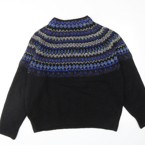 Marks and Spencer Womens Black High Neck Fair Isle Acrylic Pullover Jumper Size L