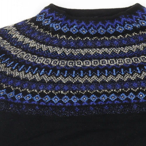 Marks and Spencer Womens Black High Neck Fair Isle Acrylic Pullover Jumper Size L