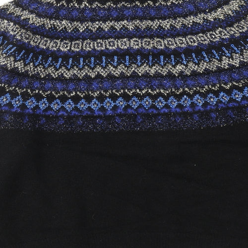 Marks and Spencer Womens Black High Neck Fair Isle Acrylic Pullover Jumper Size L