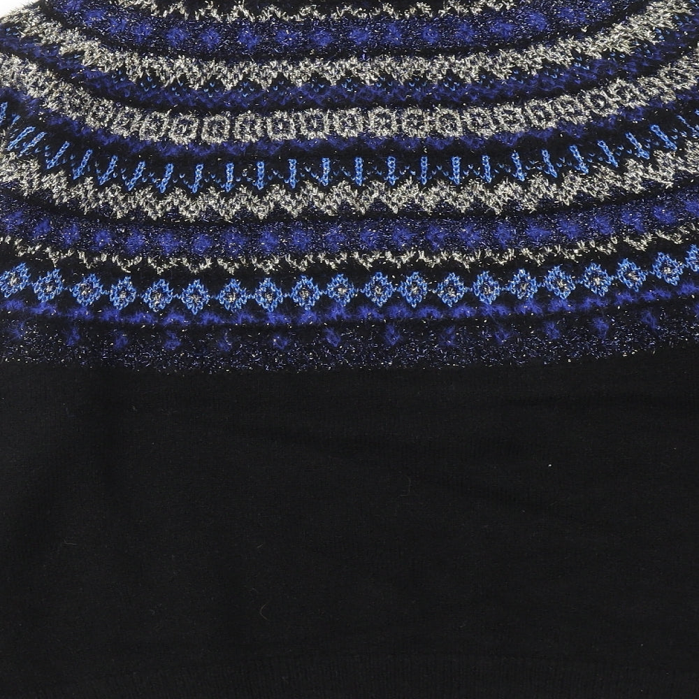 Marks and Spencer Womens Black High Neck Fair Isle Acrylic Pullover Jumper Size L