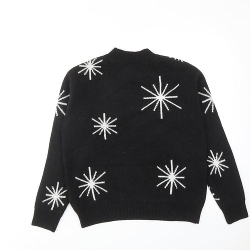 Marks and Spencer Womens Black Round Neck Geometric Polyester Pullover Jumper Size S