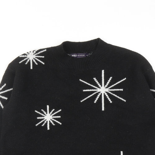 Marks and Spencer Womens Black Round Neck Geometric Polyester Pullover Jumper Size S