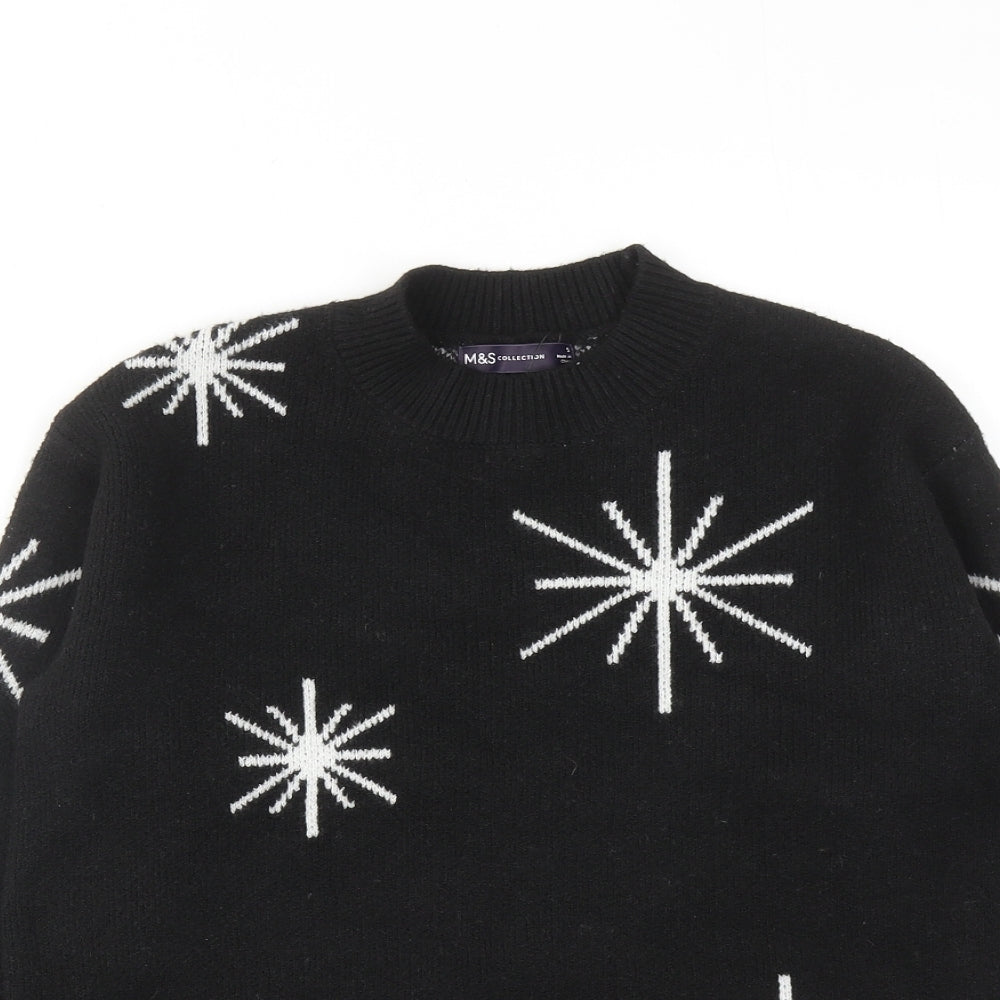 Marks and Spencer Womens Black Round Neck Geometric Polyester Pullover Jumper Size S
