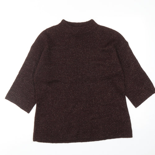 Warehouse Womens Brown Mock Neck Acrylic Pullover Jumper Size 8