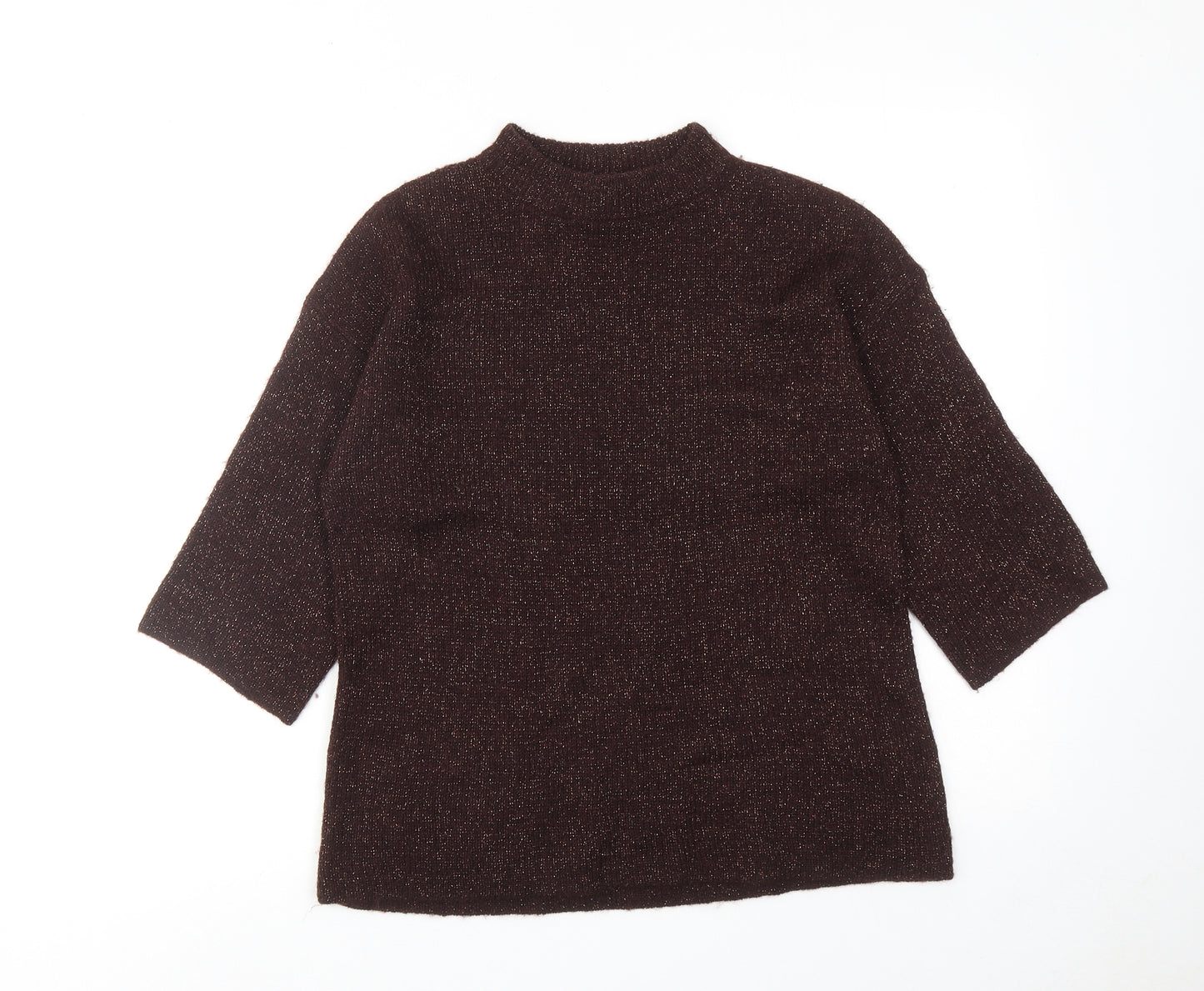 Warehouse Womens Brown Mock Neck Acrylic Pullover Jumper Size 8