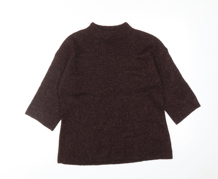 Warehouse Womens Brown Mock Neck Acrylic Pullover Jumper Size 8