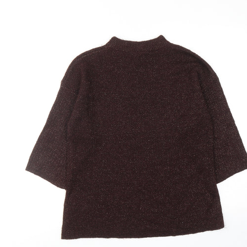 Warehouse Womens Brown Mock Neck Acrylic Pullover Jumper Size 8