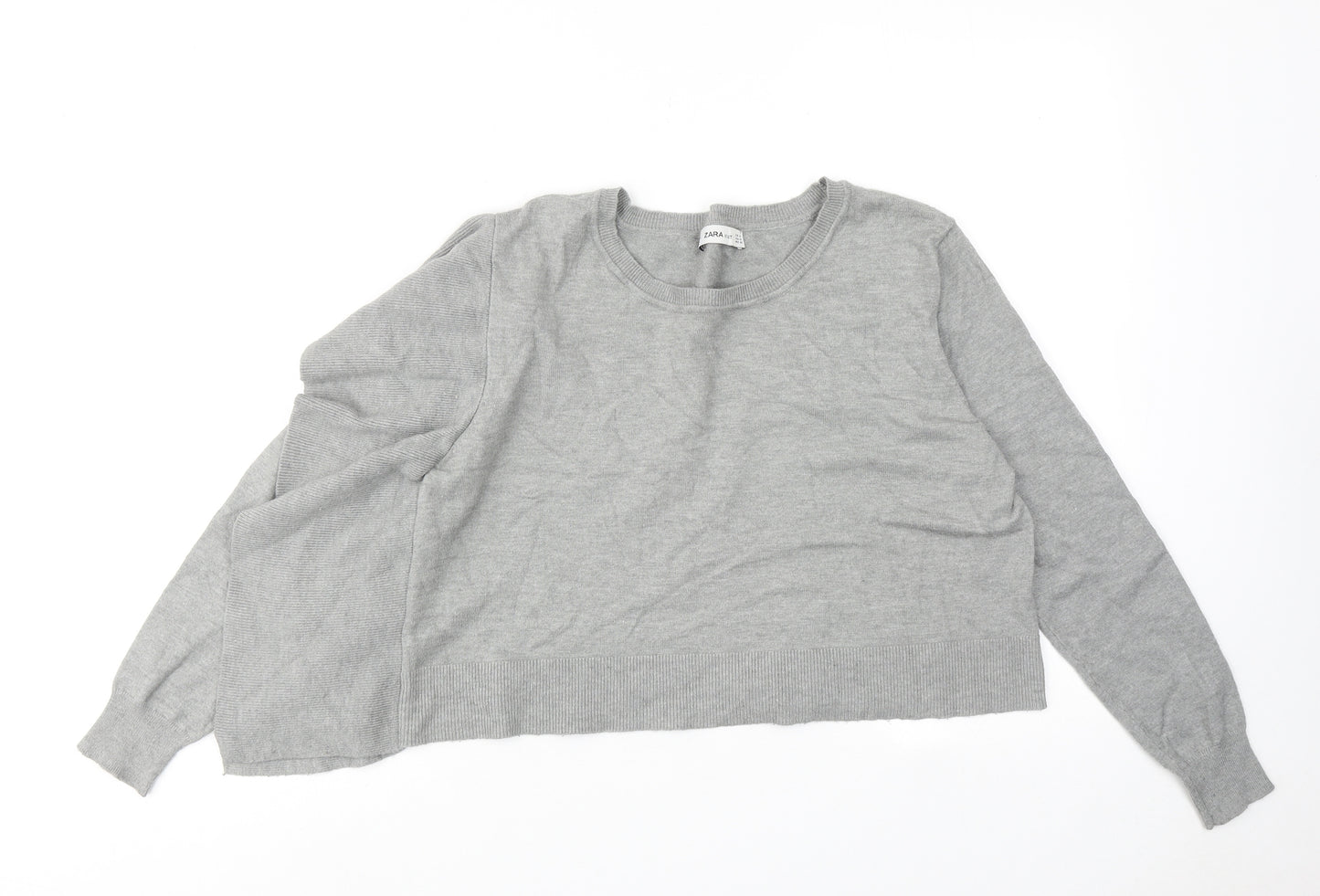 Zara Womens Grey Round Neck Viscose Pullover Jumper Size M