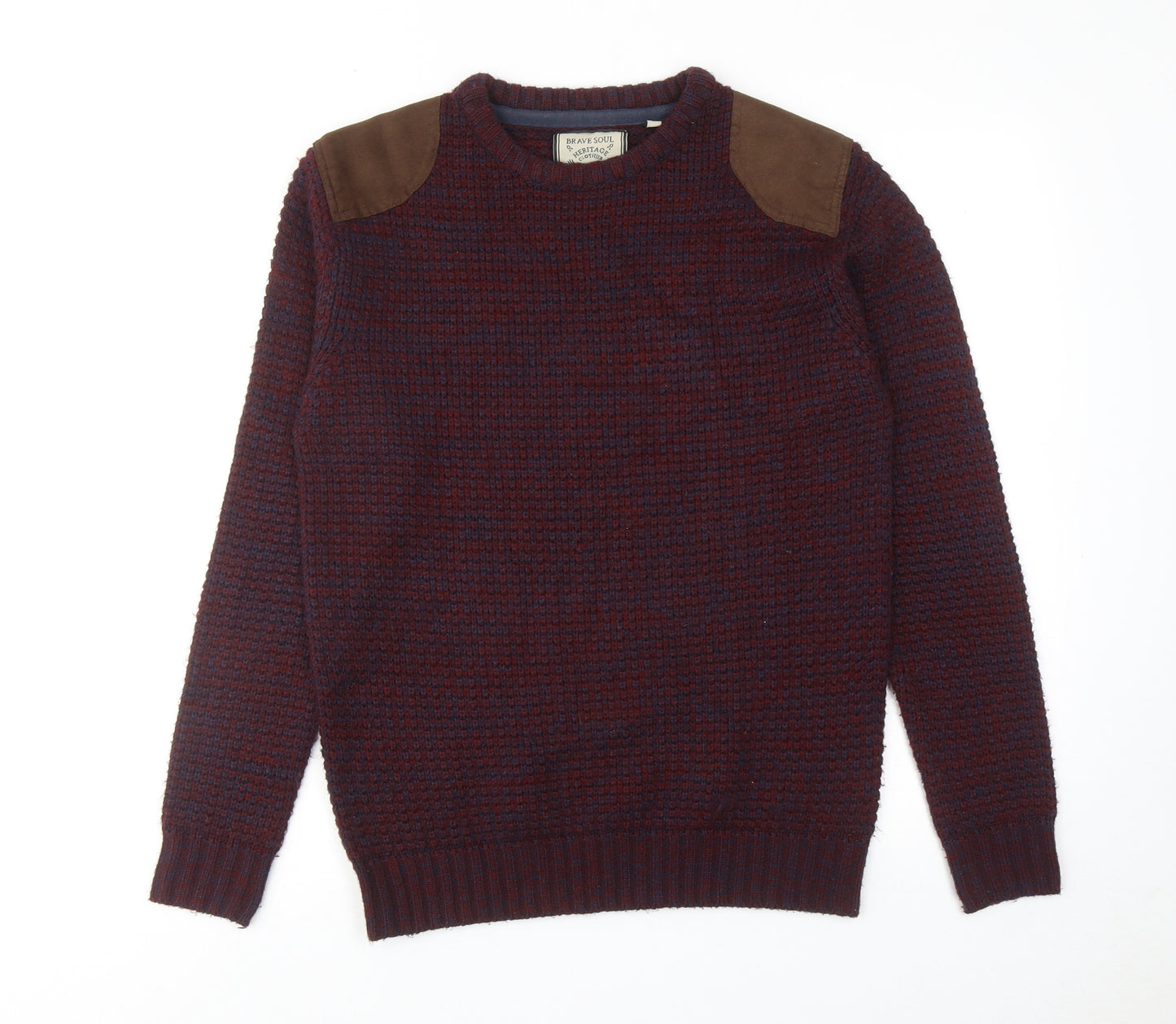 Brave Soul Mens Red Round Neck Acrylic Pullover Jumper Size L Long Sleeve