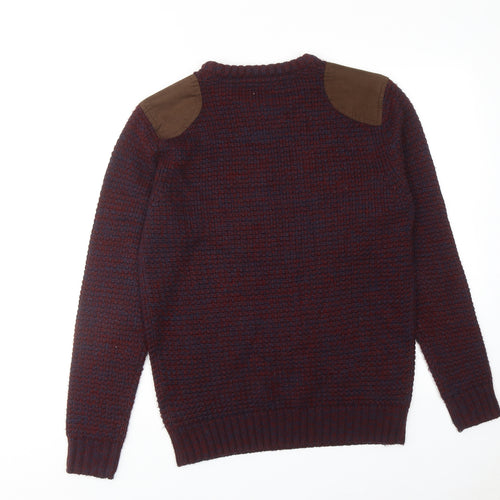 Brave Soul Mens Red Round Neck Acrylic Pullover Jumper Size L Long Sleeve