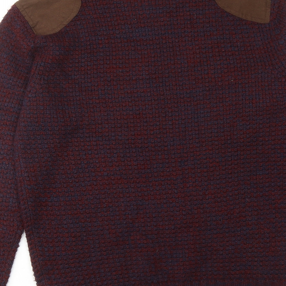Brave Soul Mens Red Round Neck Acrylic Pullover Jumper Size L Long Sleeve