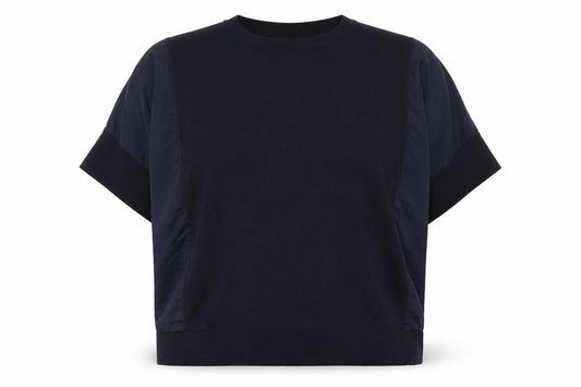 Front view of Warehouse women’s blue round neck polyester jumper, size UK 18