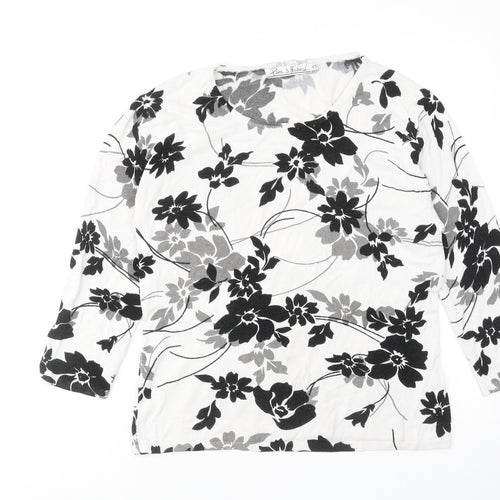 Pure & Natural Womens White Round Neck Floral Acrylic Pullover Jumper Size 14 - Size 14-16