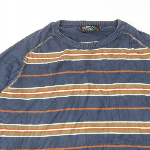 Point Zero Mens Blue Round Neck Striped Cotton Pullover Jumper Size XL Long Sleeve