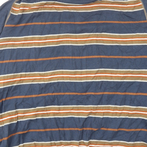 Point Zero Mens Blue Round Neck Striped Cotton Pullover Jumper Size XL Long Sleeve