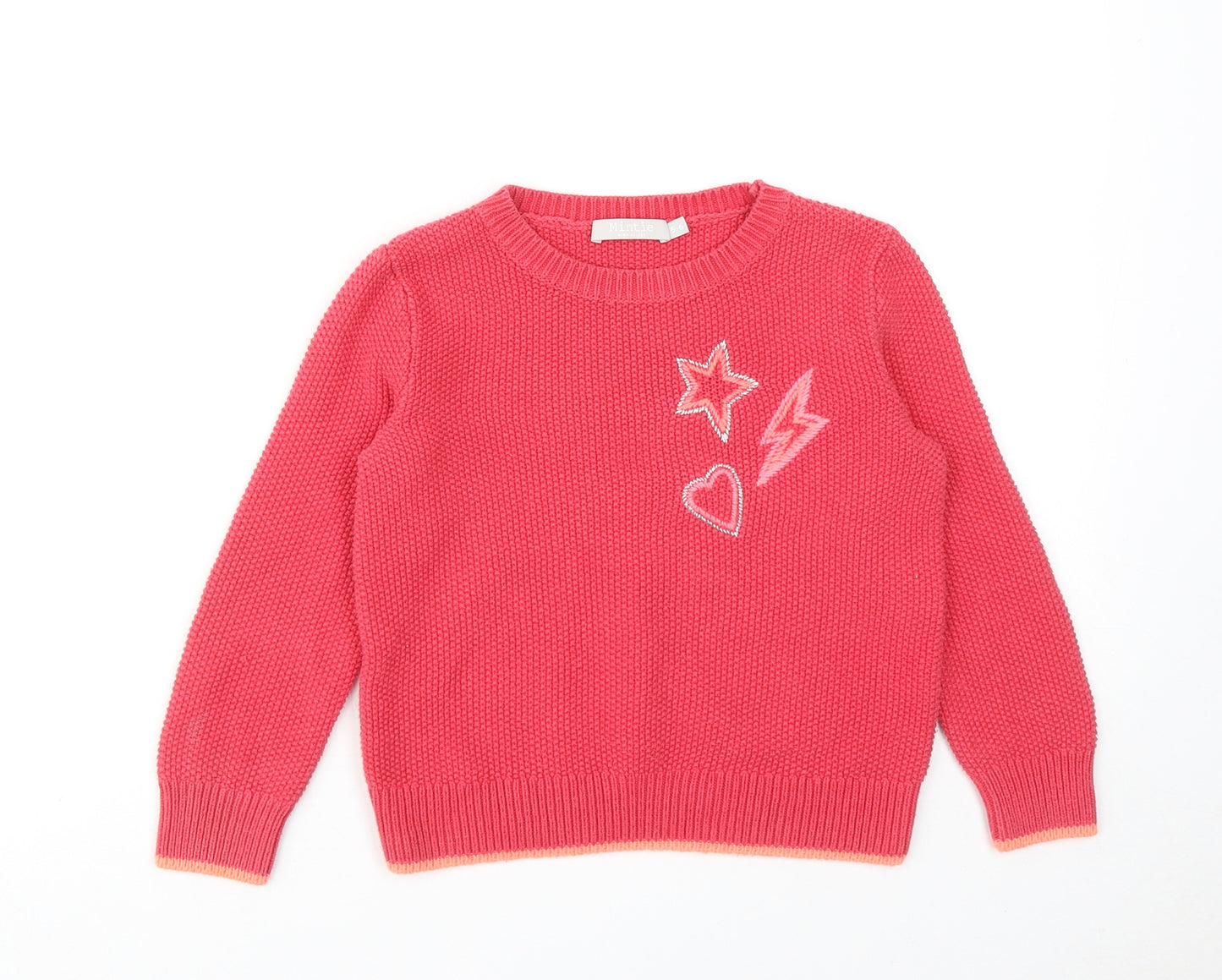 Minti Girls Pink Boat Neck Acrylic Pullover Jumper Size 5-6 Years Pullover