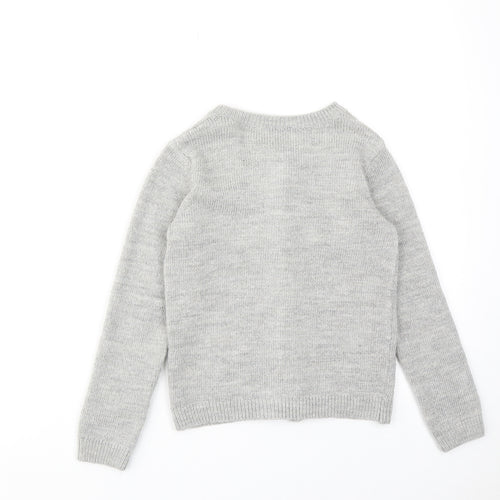 M&Co Girls Grey Boat Neck Geometric Acrylic Cardigan Jumper Size 8-9 Years Button - Star Print