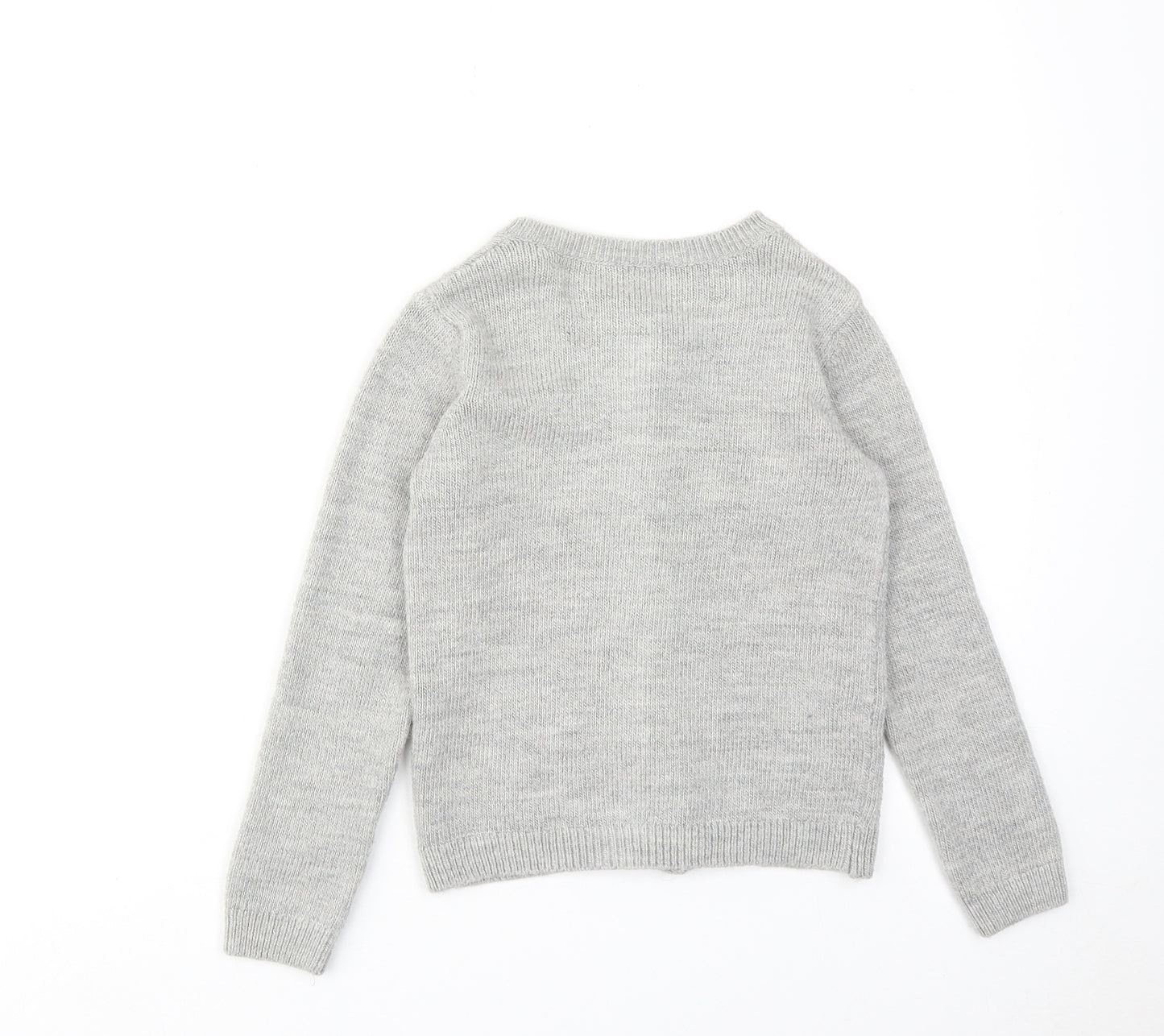M&Co Girls Grey Boat Neck Geometric Acrylic Cardigan Jumper Size 8-9 Years Button - Star Print
