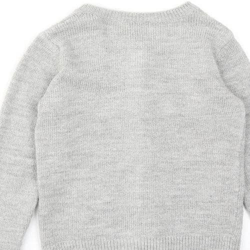 M&Co Girls Grey Boat Neck Geometric Acrylic Cardigan Jumper Size 8-9 Years Button - Star Print