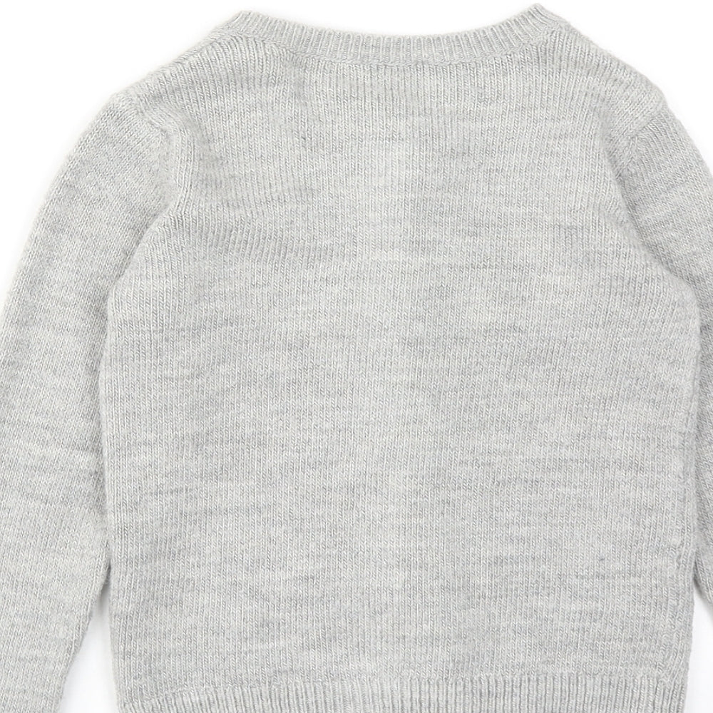 M&Co Girls Grey Boat Neck Geometric Acrylic Cardigan Jumper Size 8-9 Years Button - Star Print