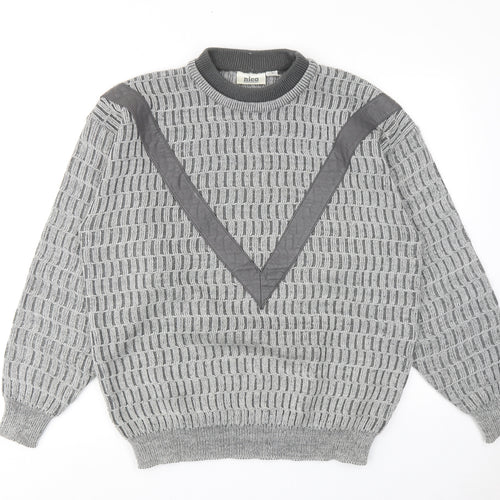 NICO Mens Grey High Neck Acrylic Pullover Jumper Size M Long Sleeve